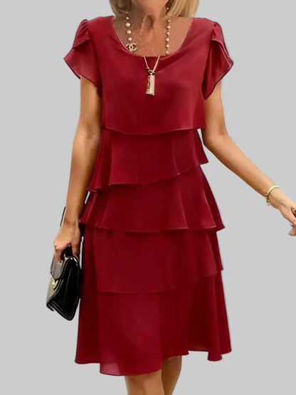 Ruffled Layered Petal Sleeve Dress Burgundy / S The Nichole Collection