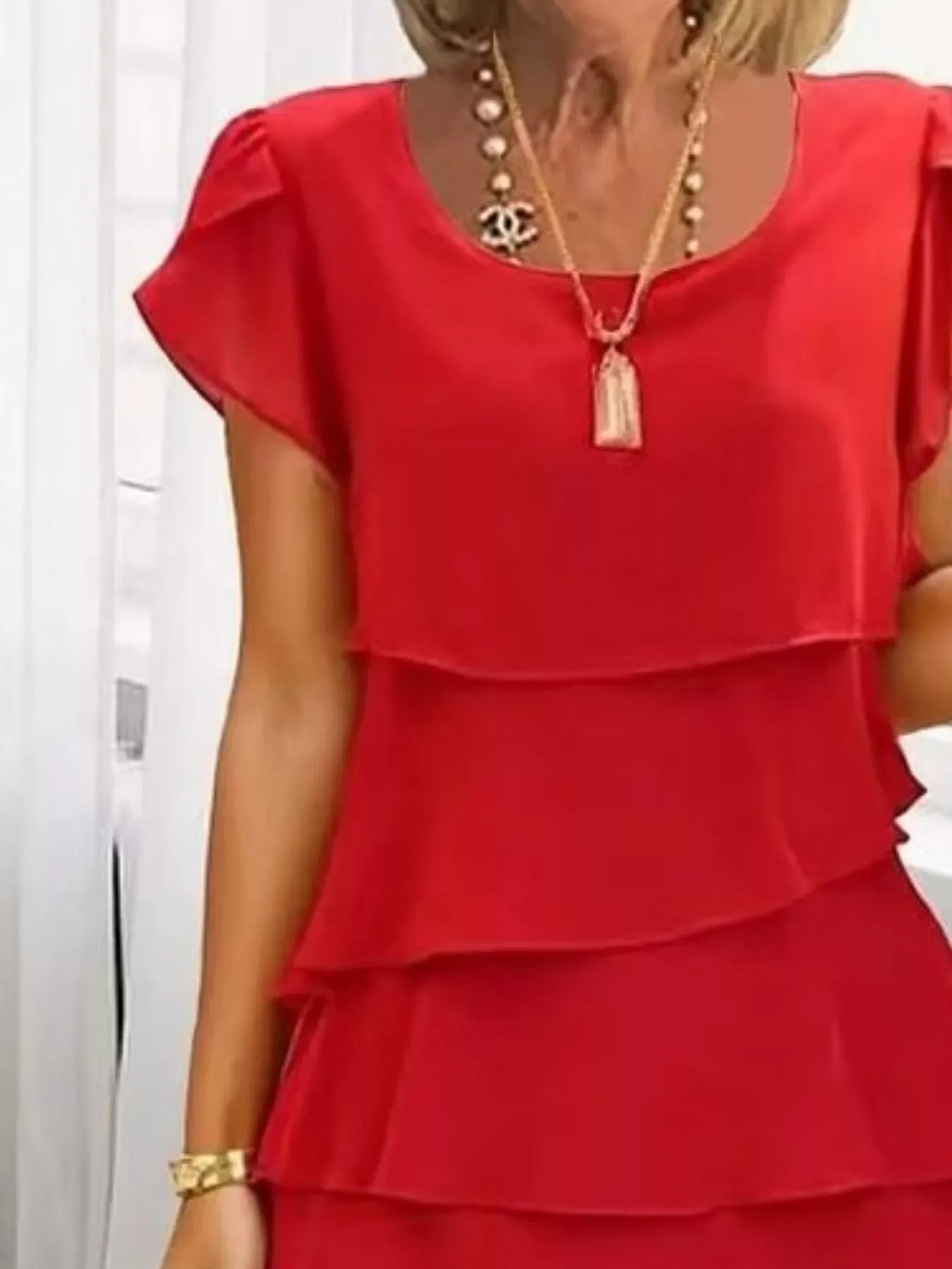 Ruffled Layered Petal Sleeve Dress The Nichole Collection