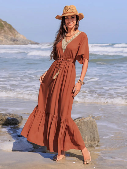 Ruffled Tassel V-Neck Flutter Sleeve Dress Maxi Dresses The Nichole Collection - Official Site