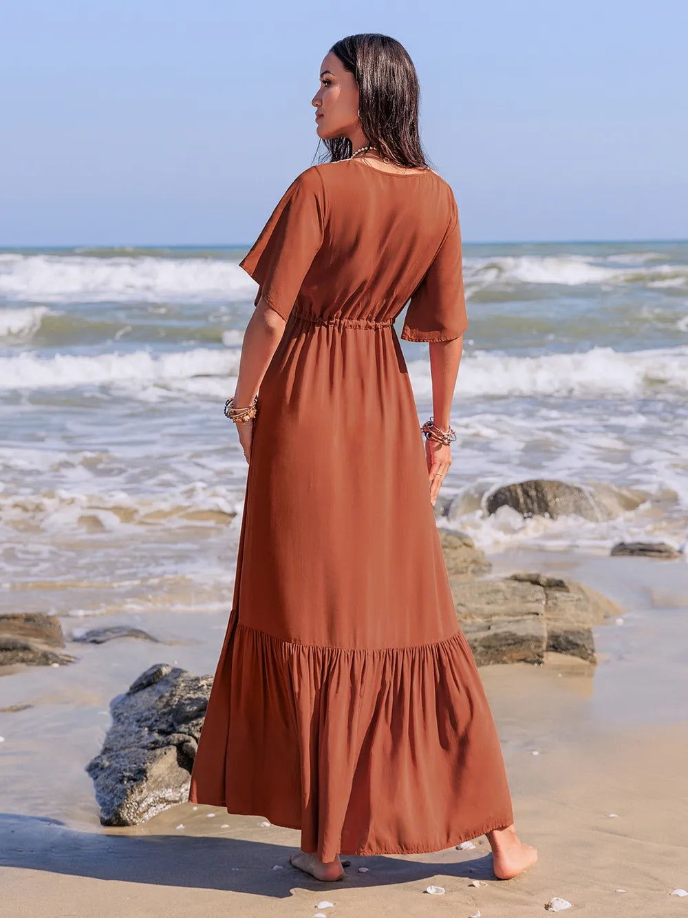 Ruffled Tassel V-Neck Flutter Sleeve Dress Maxi Dresses The Nichole Collection - Official Site
