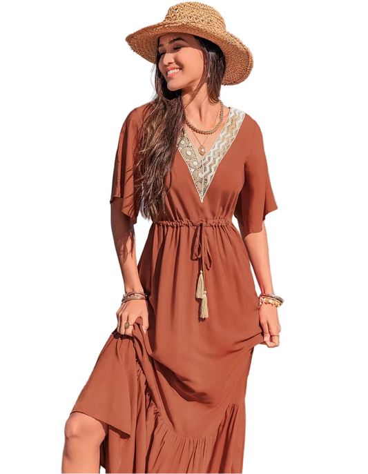 Ruffled Tassel V-Neck Flutter Sleeve Dress Maxi Dresses The Nichole Collection - Official Site