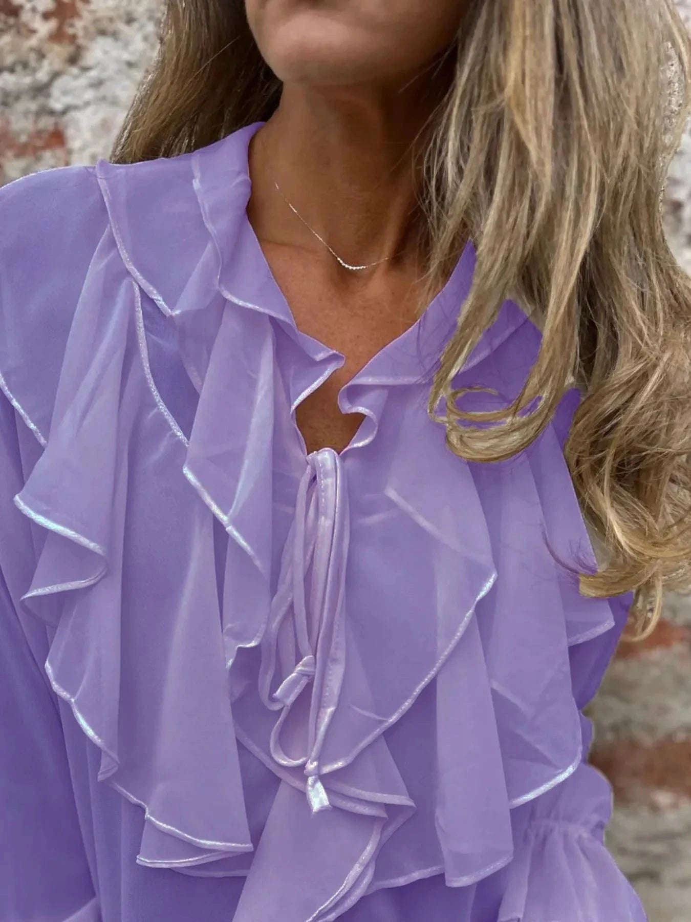 Ruffled Tie Front Flounce Sleeve Blouse Blouse The Nichole Collection