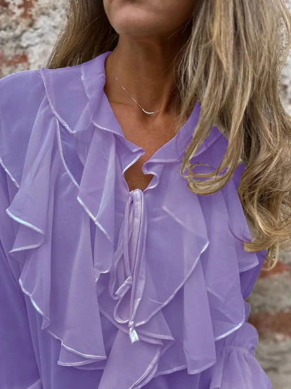 Ruffled Tie Front Flounce Sleeve Blouse Blouse The Nichole Collection
