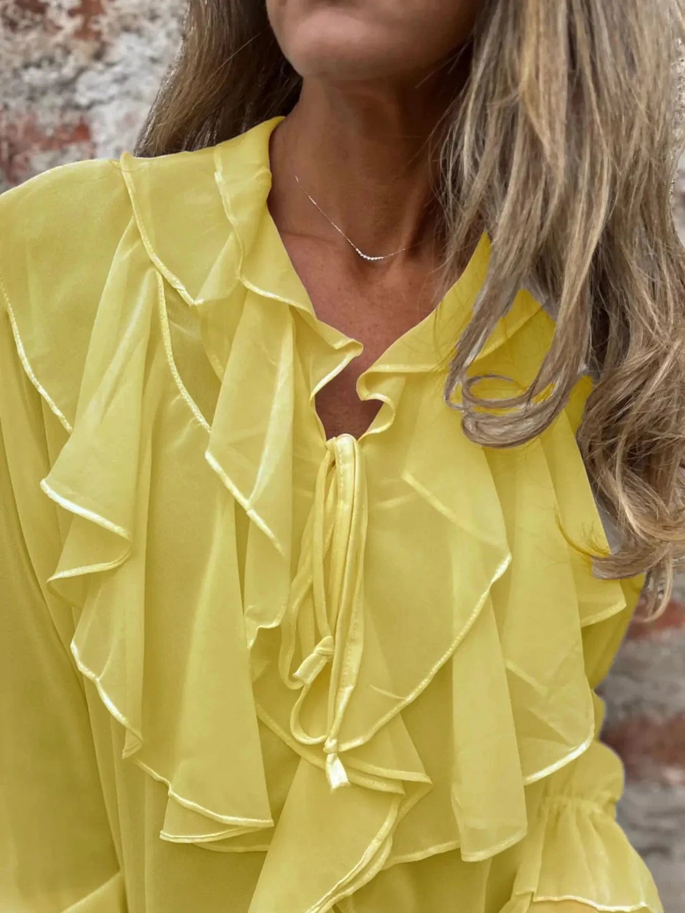 Ruffled Tie Front Flounce Sleeve Blouse Blouse The Nichole Collection