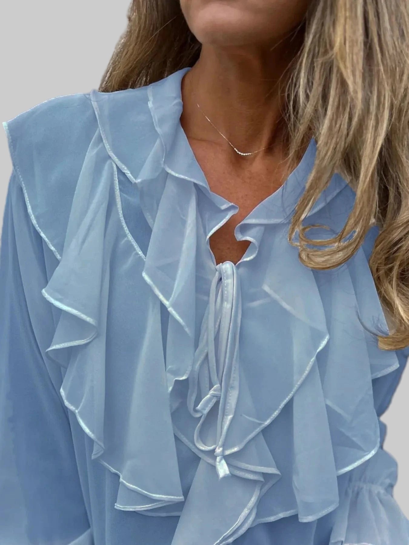 Ruffled Tie Front Flounce Sleeve Blouse Blouse The Nichole Collection