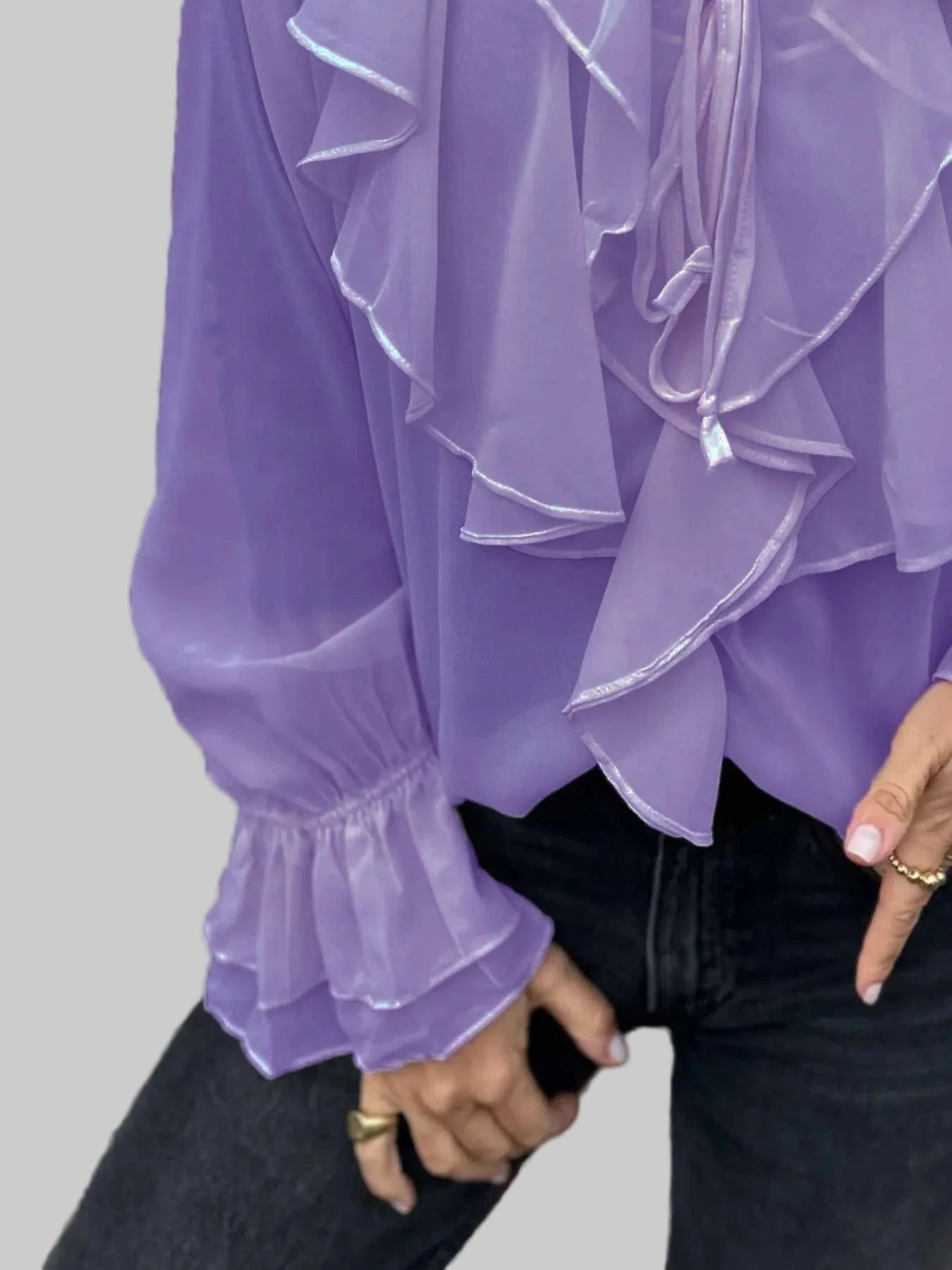 Ruffled Tie Front Flounce Sleeve Blouse Blouse The Nichole Collection