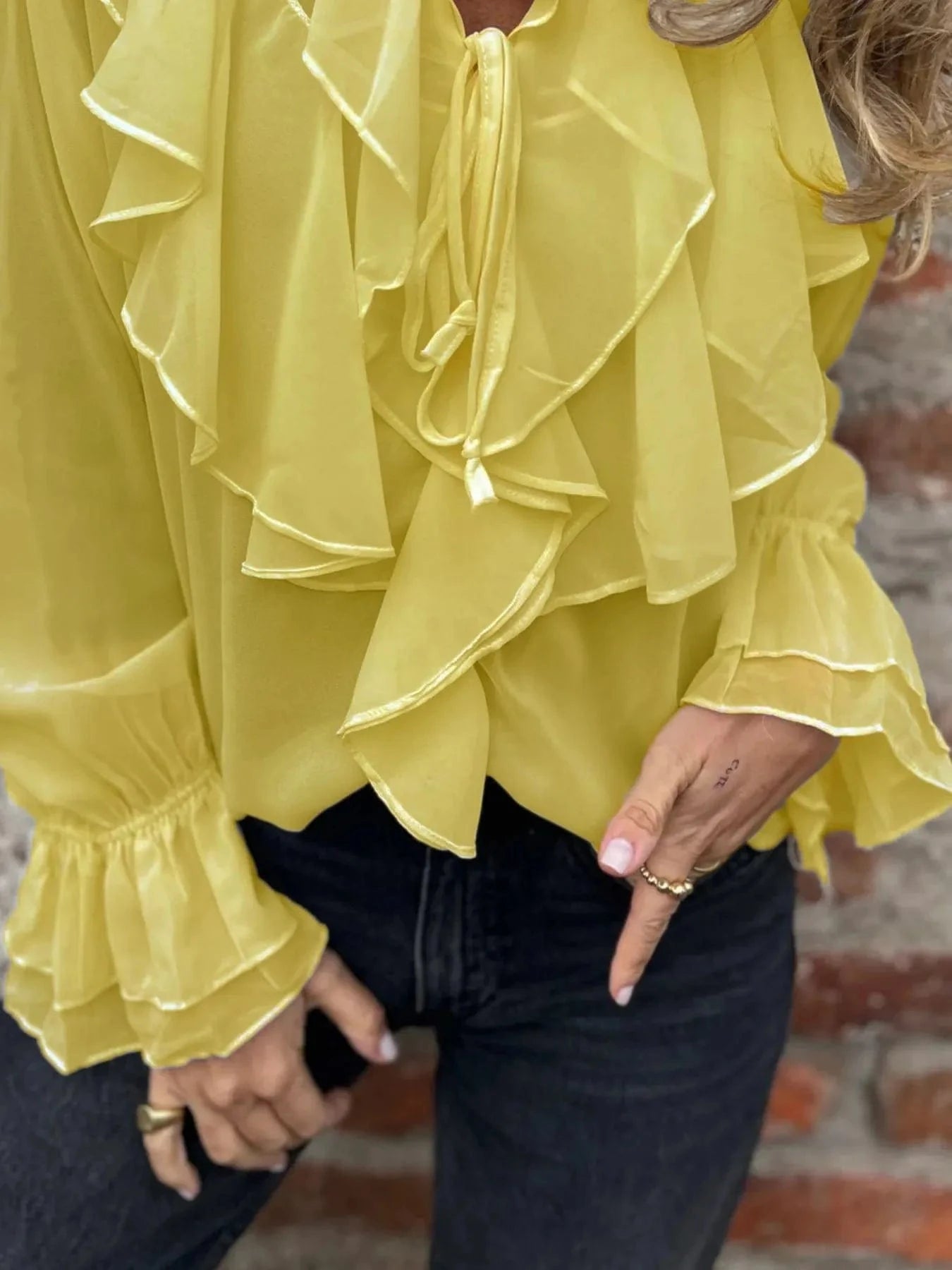 Ruffled Tie Front Flounce Sleeve Blouse Blouse The Nichole Collection