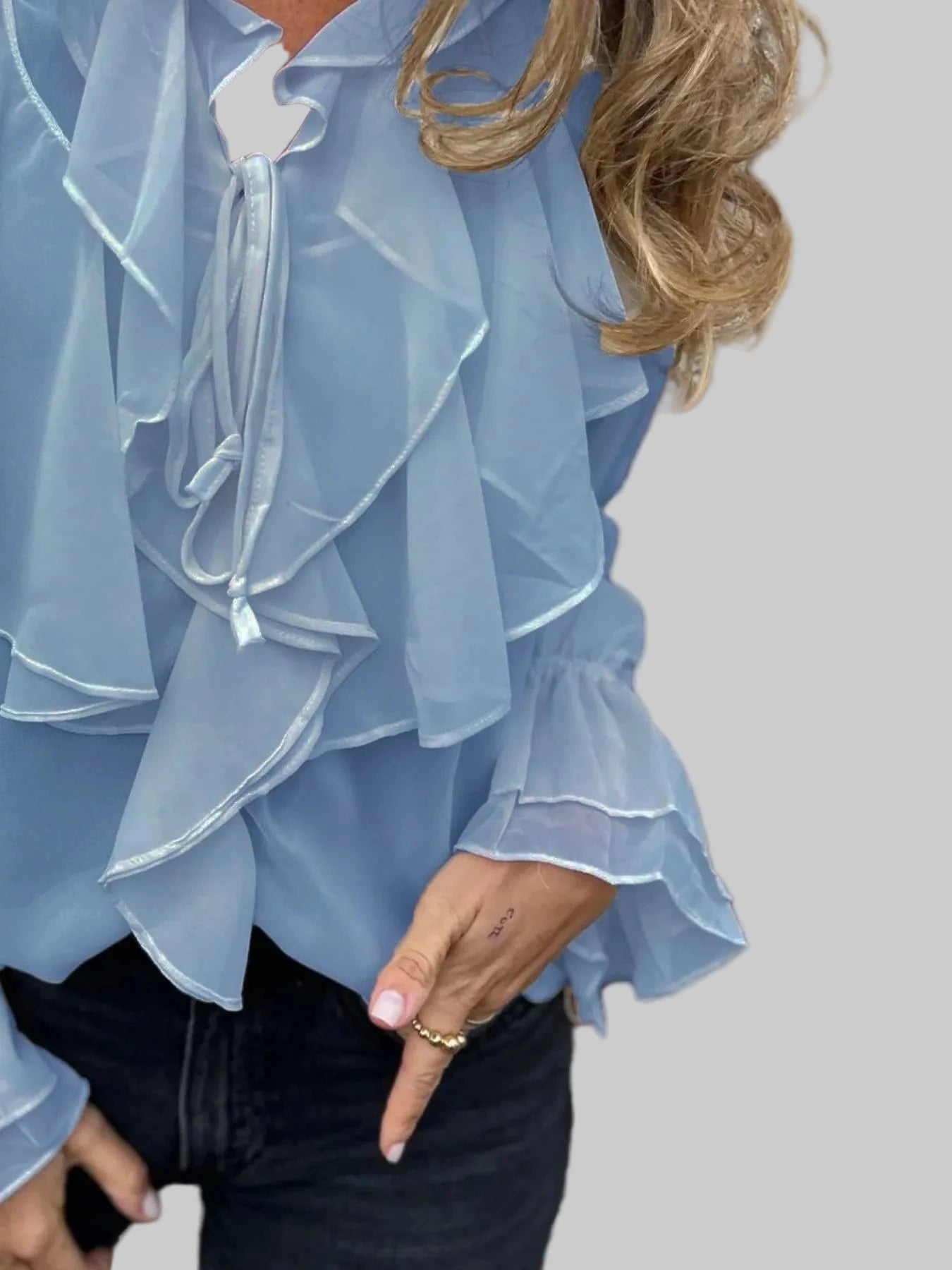 Ruffled Tie Front Flounce Sleeve Blouse Blouse The Nichole Collection