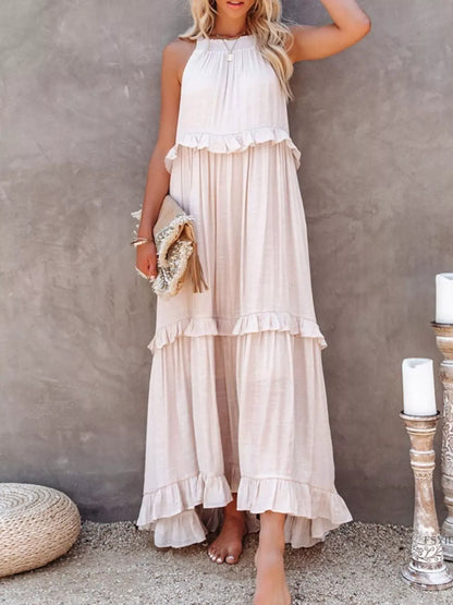 Ruffled Tiered Sleeveless Maxi Dress Apricot / S The Nichole Collection