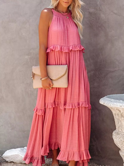 Ruffled Tiered Sleeveless Maxi Dress Pink / S The Nichole Collection