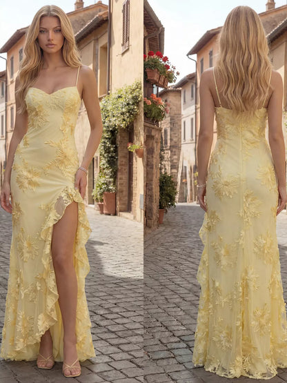 Ruffled Trim Slit Floral Maxi Dress The Nichole Collection - Official Site