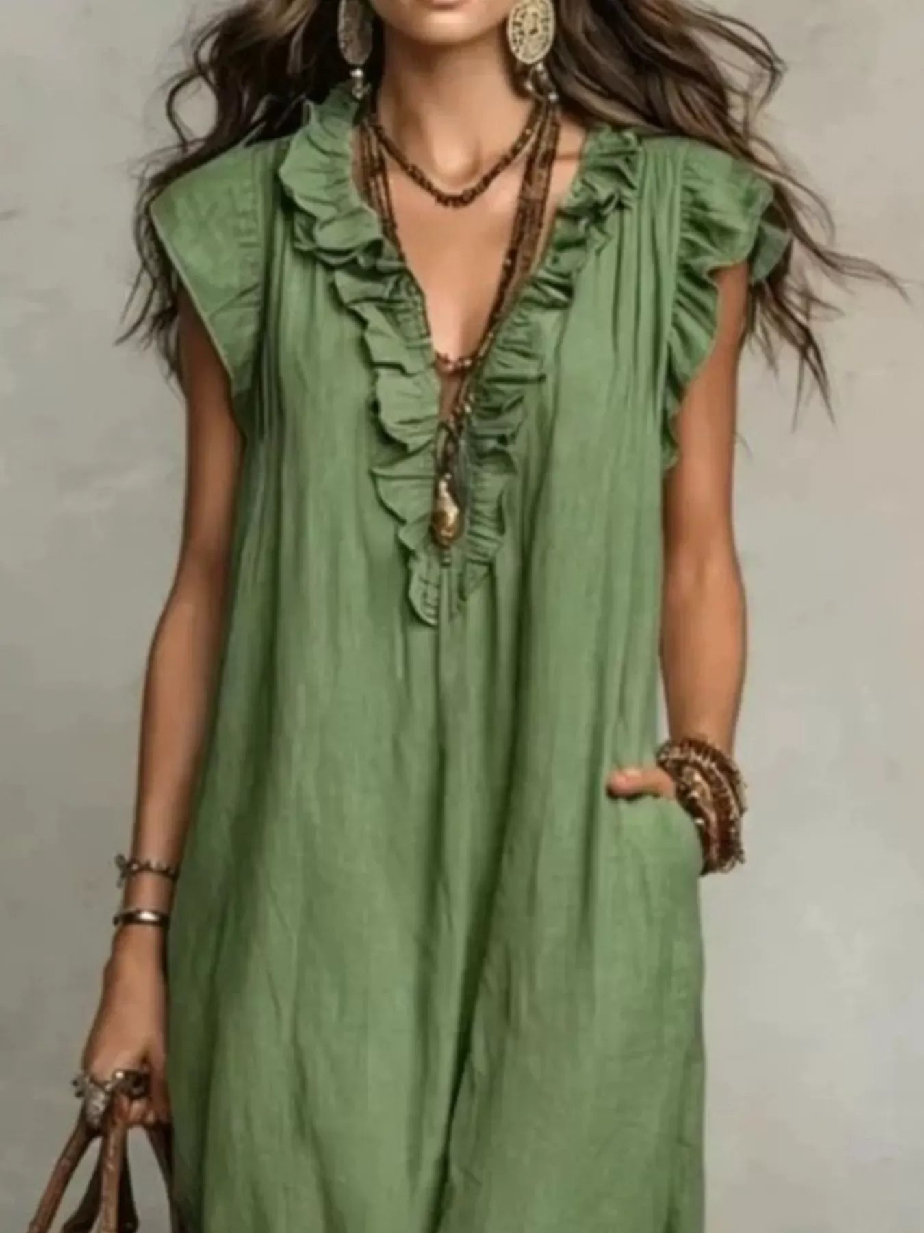 Ruffled V-Neck Cap Sleeve Maxi Dress The Nichole Collection