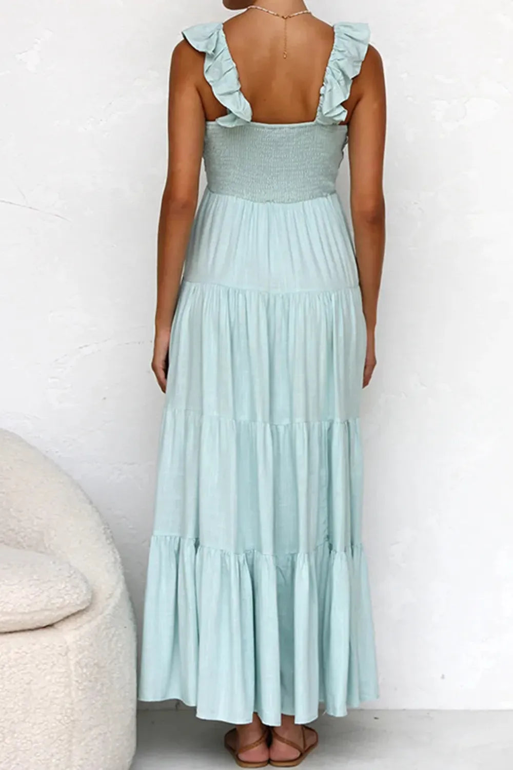 Ruffled V-Neck Tiered Dress The Nichole Collection