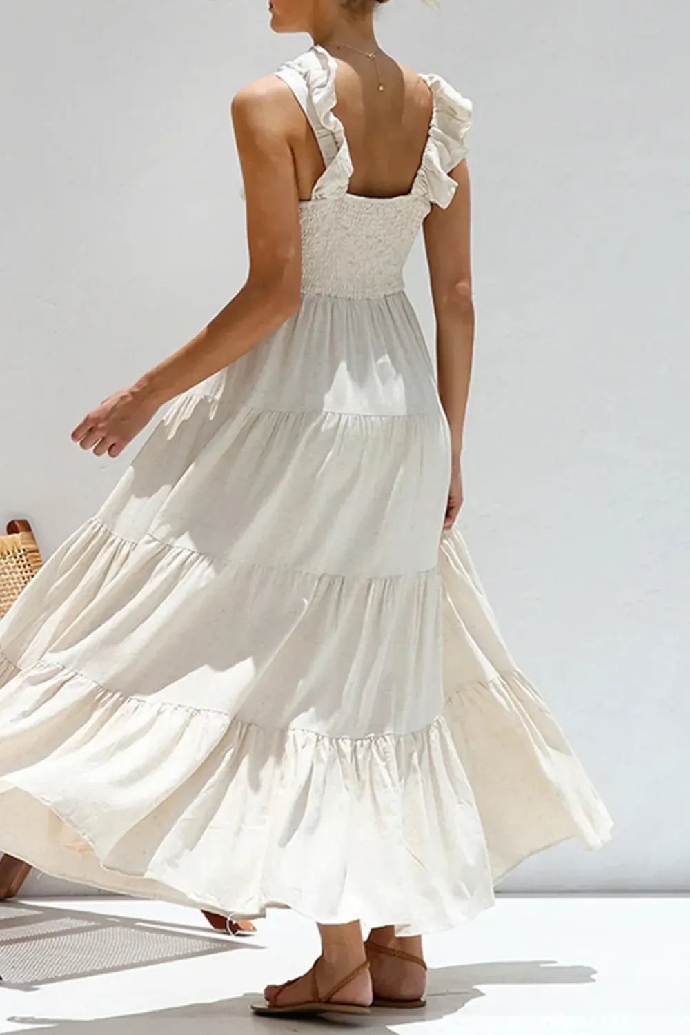 Ruffled V-Neck Tiered Dress The Nichole Collection