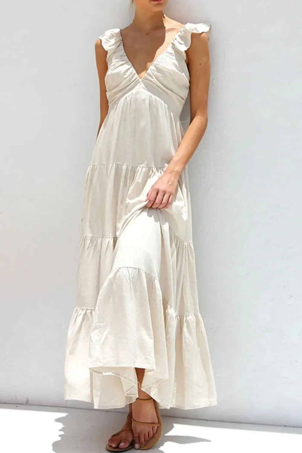 Ruffled V-Neck Tiered Dress The Nichole Collection