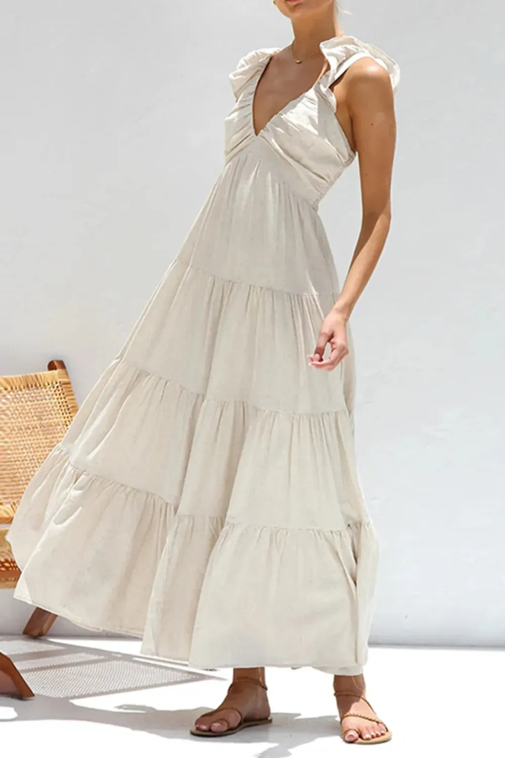 Ruffled V-Neck Tiered Dress The Nichole Collection