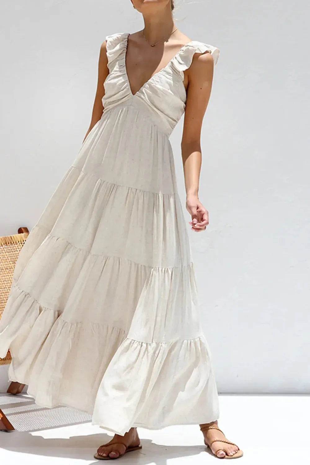 Ruffled V-Neck Tiered Dress The Nichole Collection