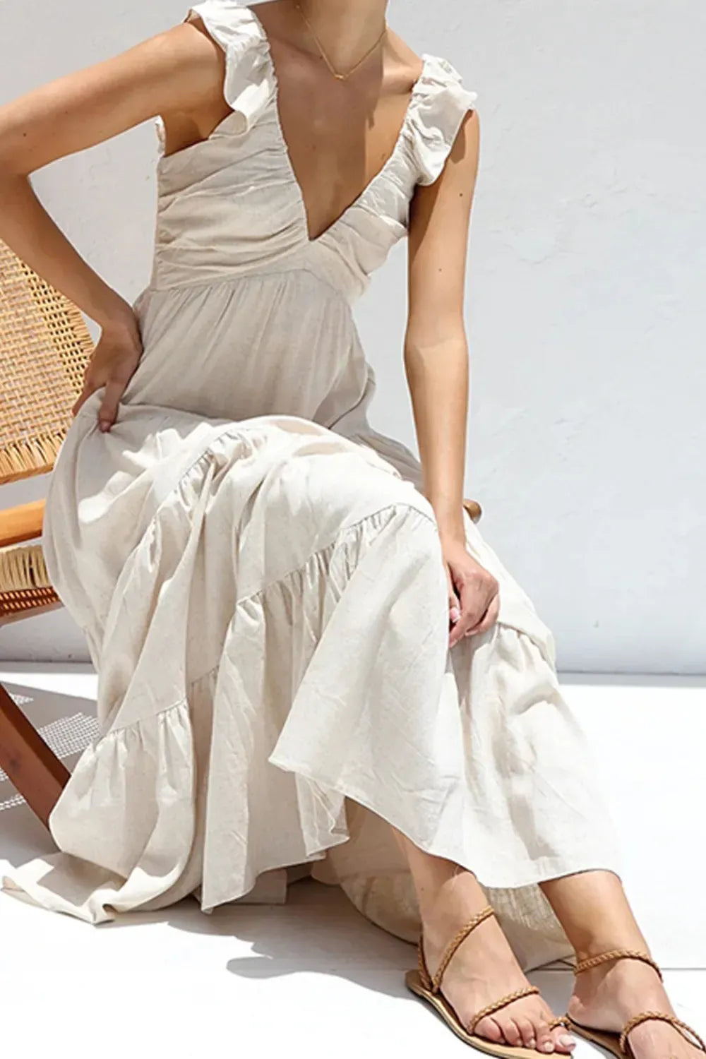 Ruffled V-Neck Tiered Dress The Nichole Collection