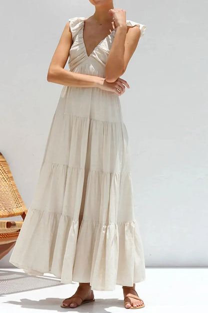 Ruffled V-Neck Tiered Dress The Nichole Collection
