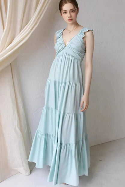 Ruffled V-Neck Tiered Dress The Nichole Collection