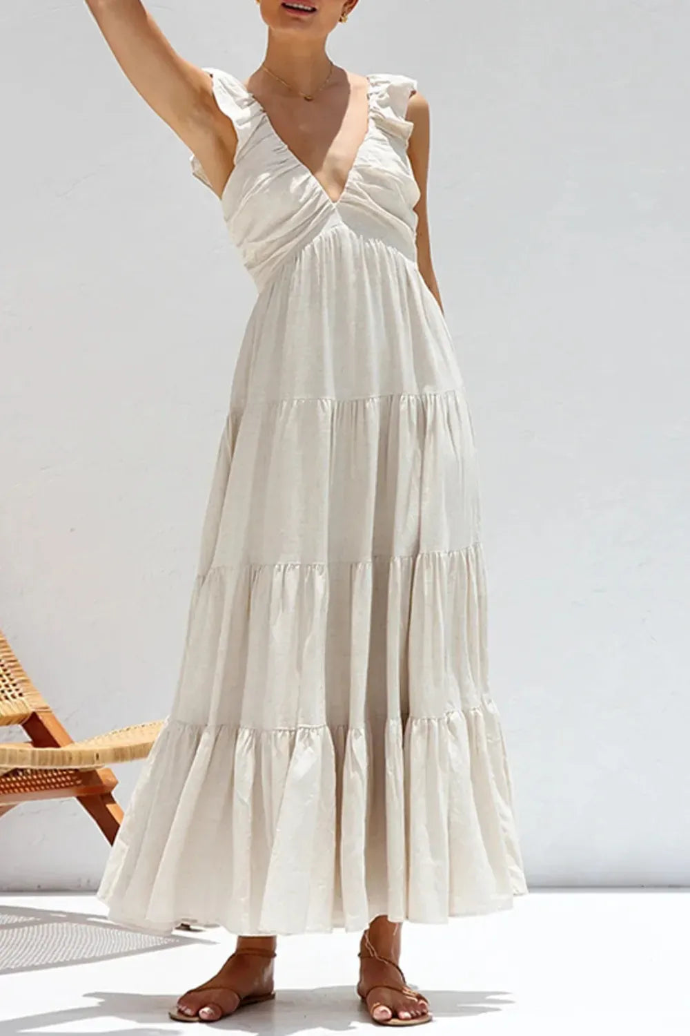 Ruffled V-Neck Tiered Dress The Nichole Collection