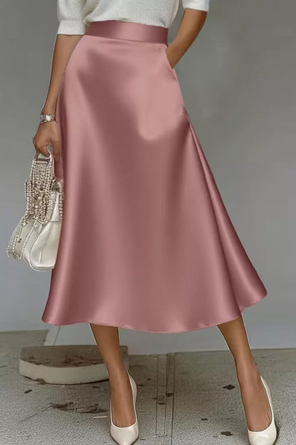 Satin A-Line Midi Skirt Dusty Pink / S The Nichole Collection - Official Site