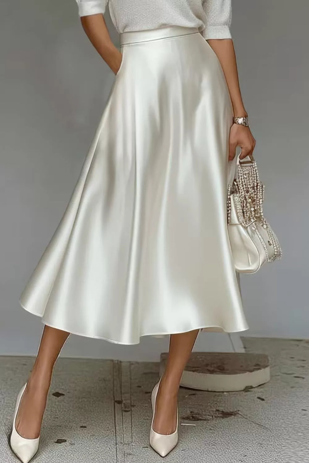 Satin A-Line Midi Skirt The Nichole Collection - Official Site