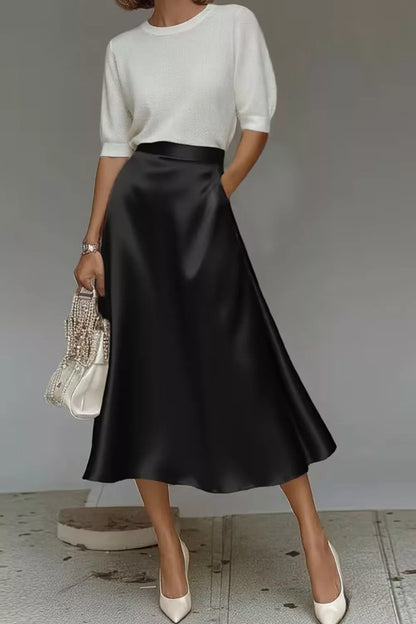 Satin A-Line Midi Skirt Black / S The Nichole Collection - Official Site
