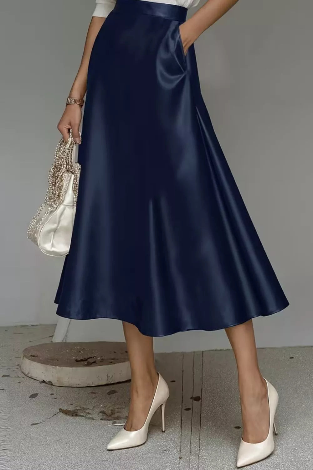 Satin A-Line Midi Skirt The Nichole Collection - Official Site