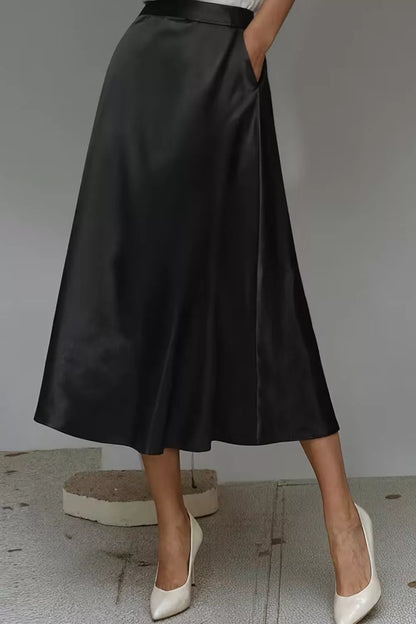 Satin A-Line Midi Skirt The Nichole Collection - Official Site