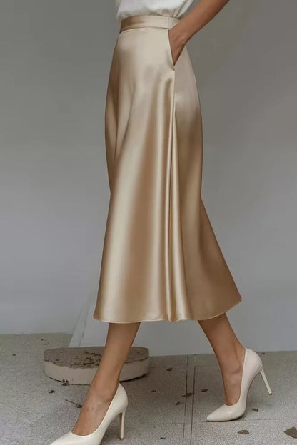 Satin A-Line Midi Skirt The Nichole Collection - Official Site