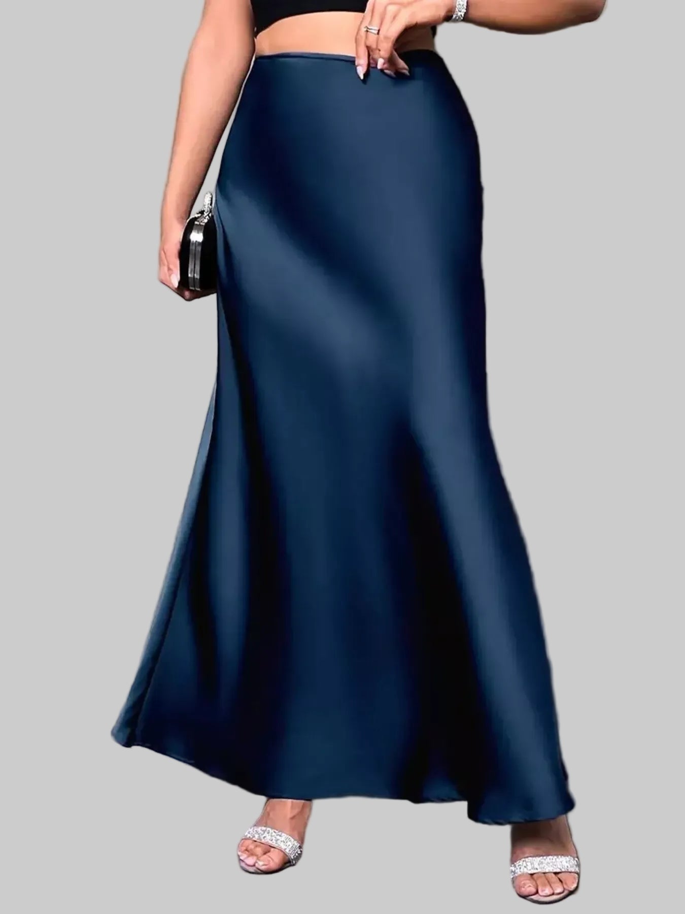 Satin High Waist Maxi Skirt Navy / S The Nichole Collection