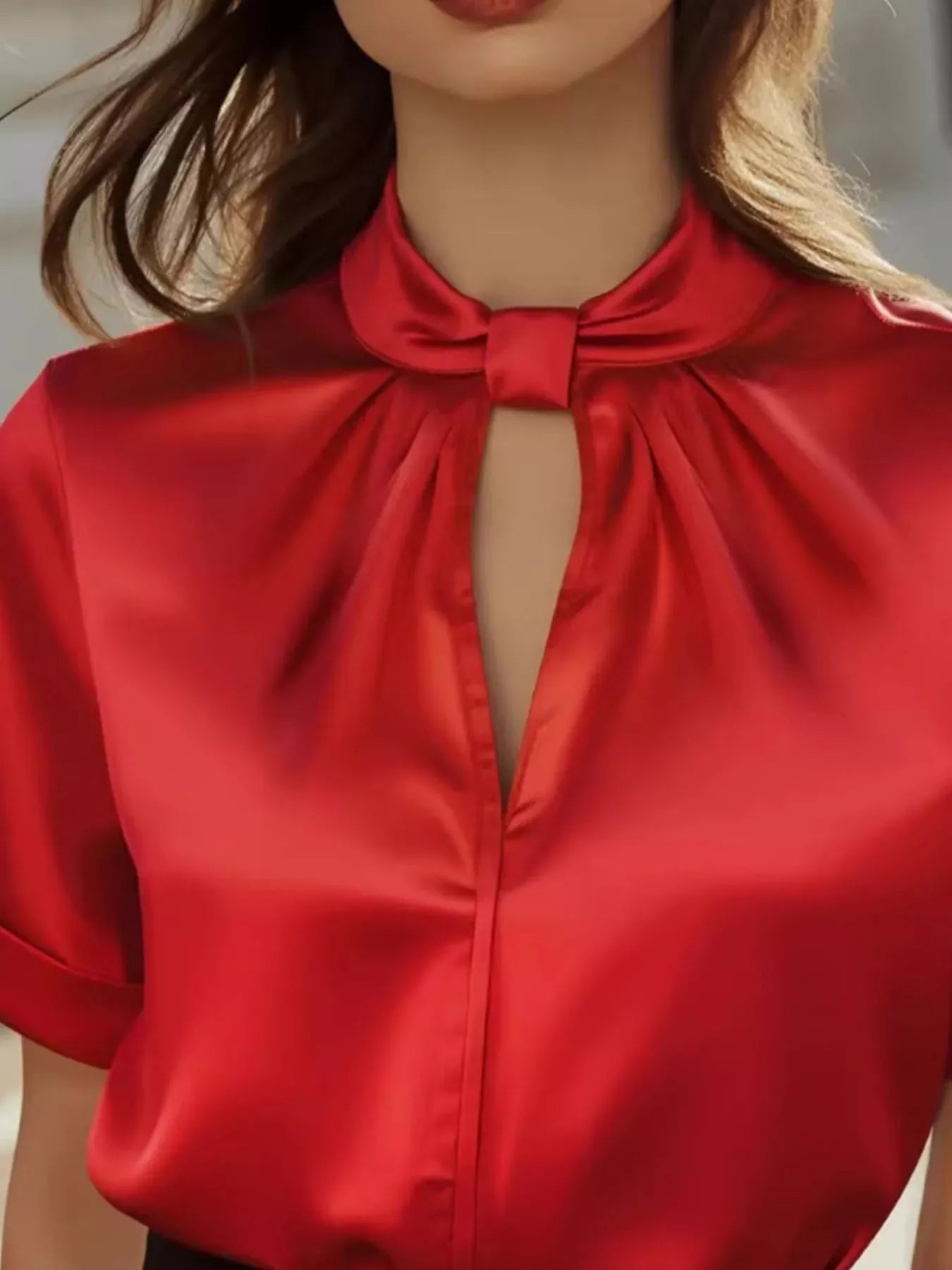 Satin Keyhole Short Sleeve Blouse The Nichole Collection