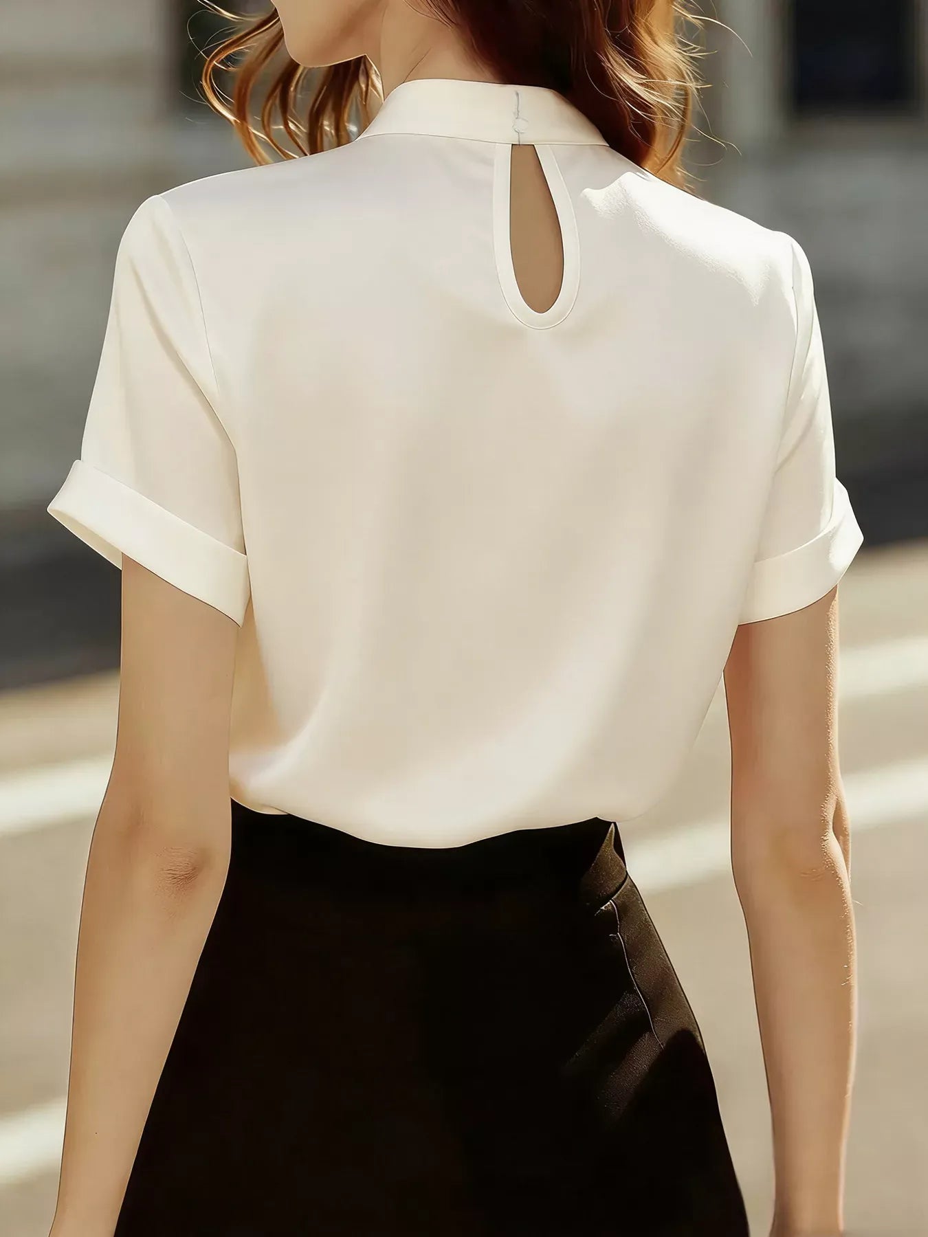 Satin Keyhole Short Sleeve Blouse The Nichole Collection