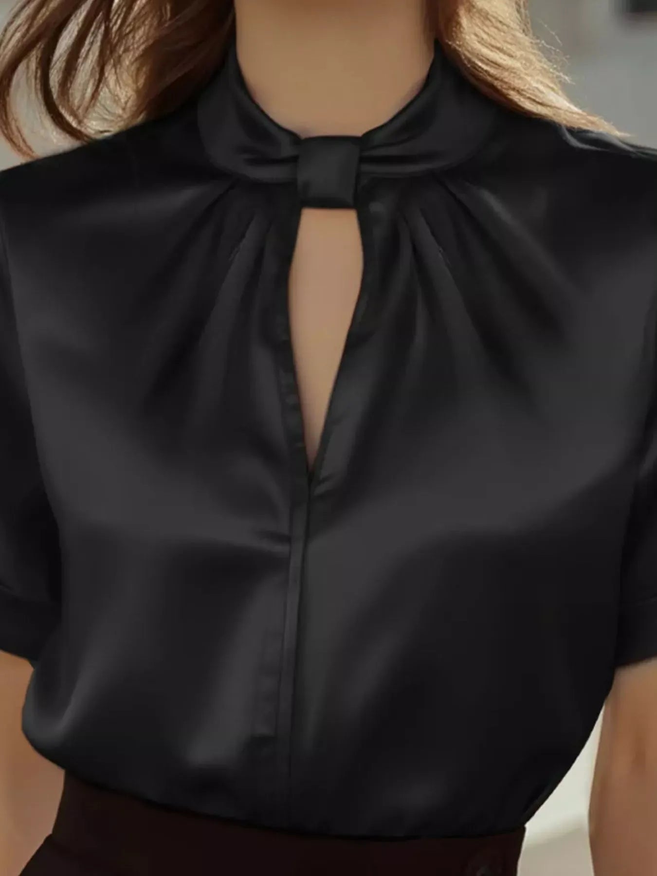 Satin Keyhole Short Sleeve Blouse The Nichole Collection