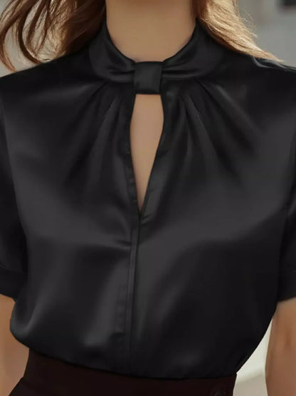 Satin Keyhole Short Sleeve Blouse The Nichole Collection