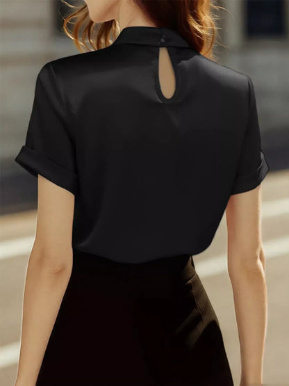 Satin Keyhole Short Sleeve Blouse The Nichole Collection