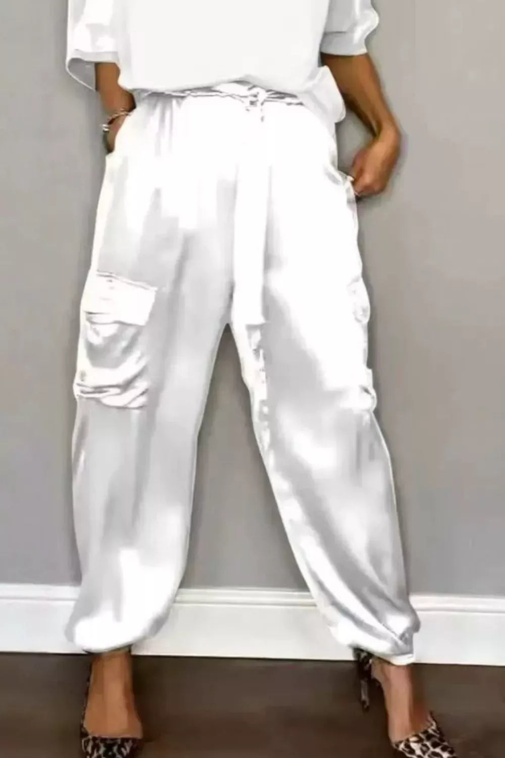 Satin Round Neck Top and Pants Set White / S The Nichole Collection - Official Site