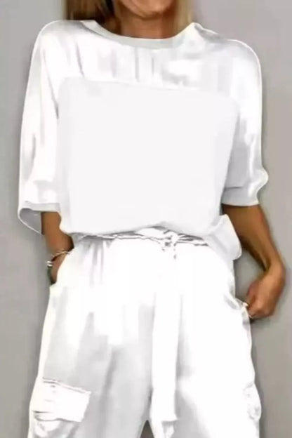 Satin Round Neck Top and Pants Set The Nichole Collection - Official Site