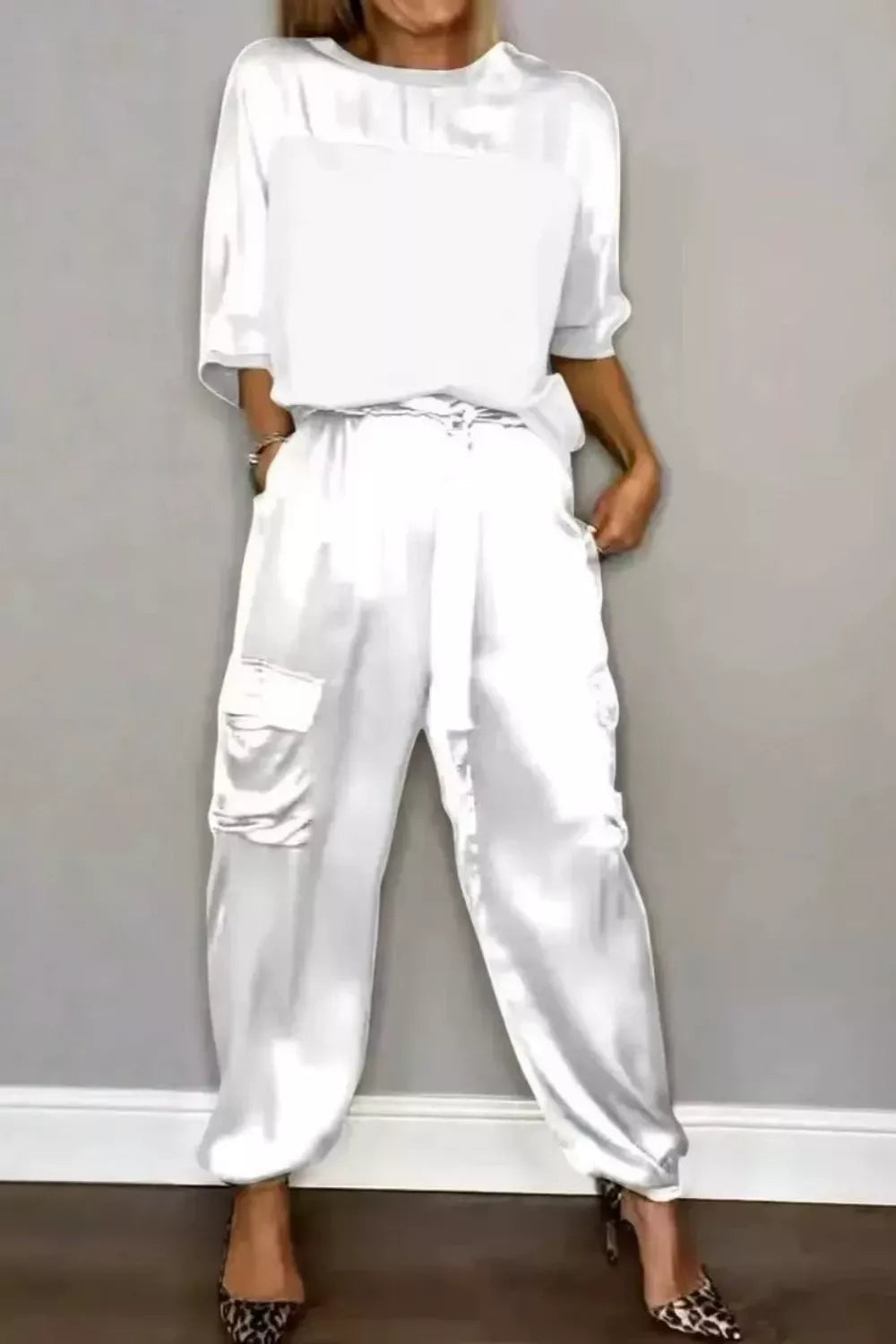 Satin Round Neck Top and Pants Set The Nichole Collection - Official Site