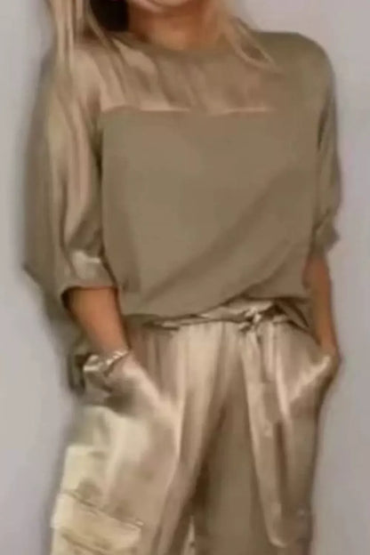 Satin Round Neck Top and Pants Set The Nichole Collection - Official Site