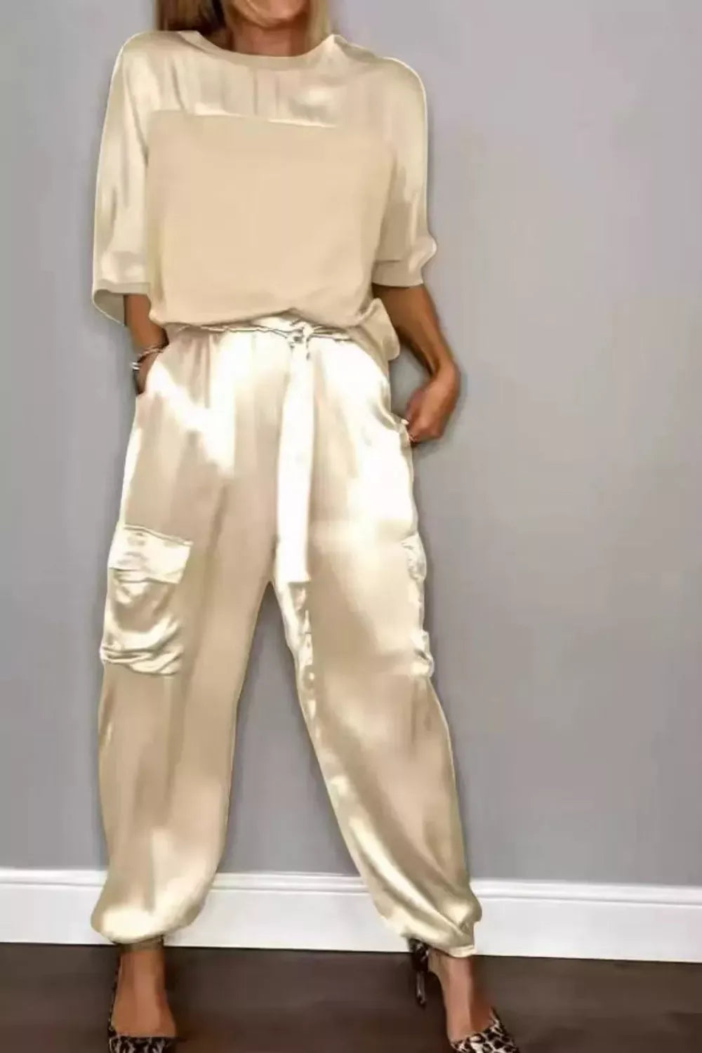 Satin Round Neck Top and Pants Set The Nichole Collection - Official Site