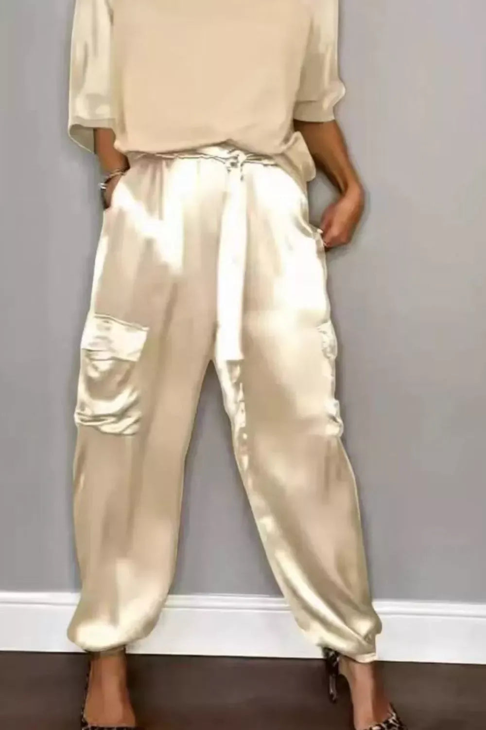 Satin Round Neck Top and Pants Set The Nichole Collection - Official Site