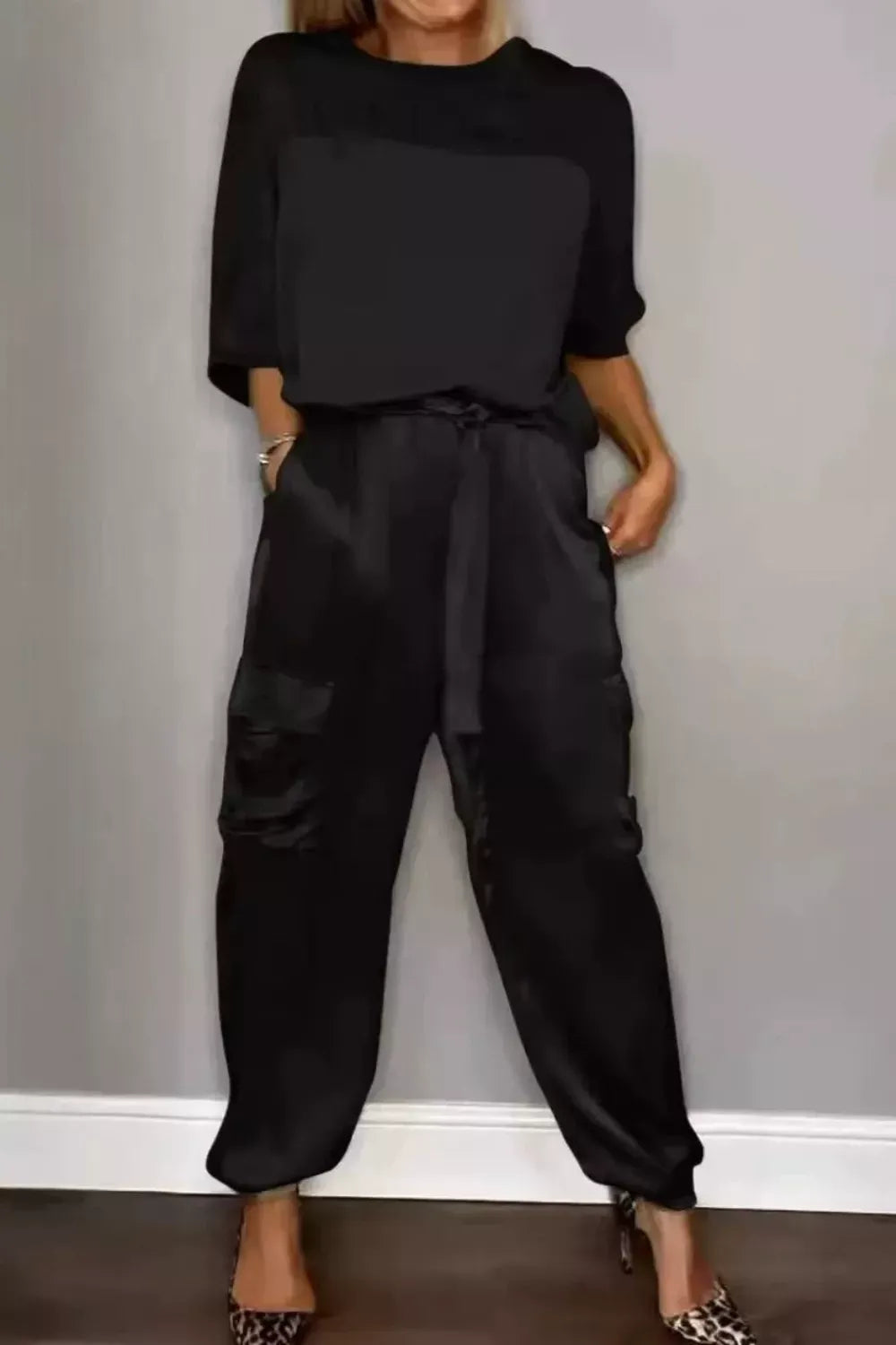 Satin Round Neck Top and Pants Set The Nichole Collection - Official Site