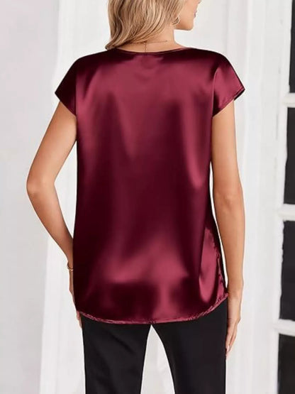Satin V-Neck Short Sleeve Blouse The Nichole Collection