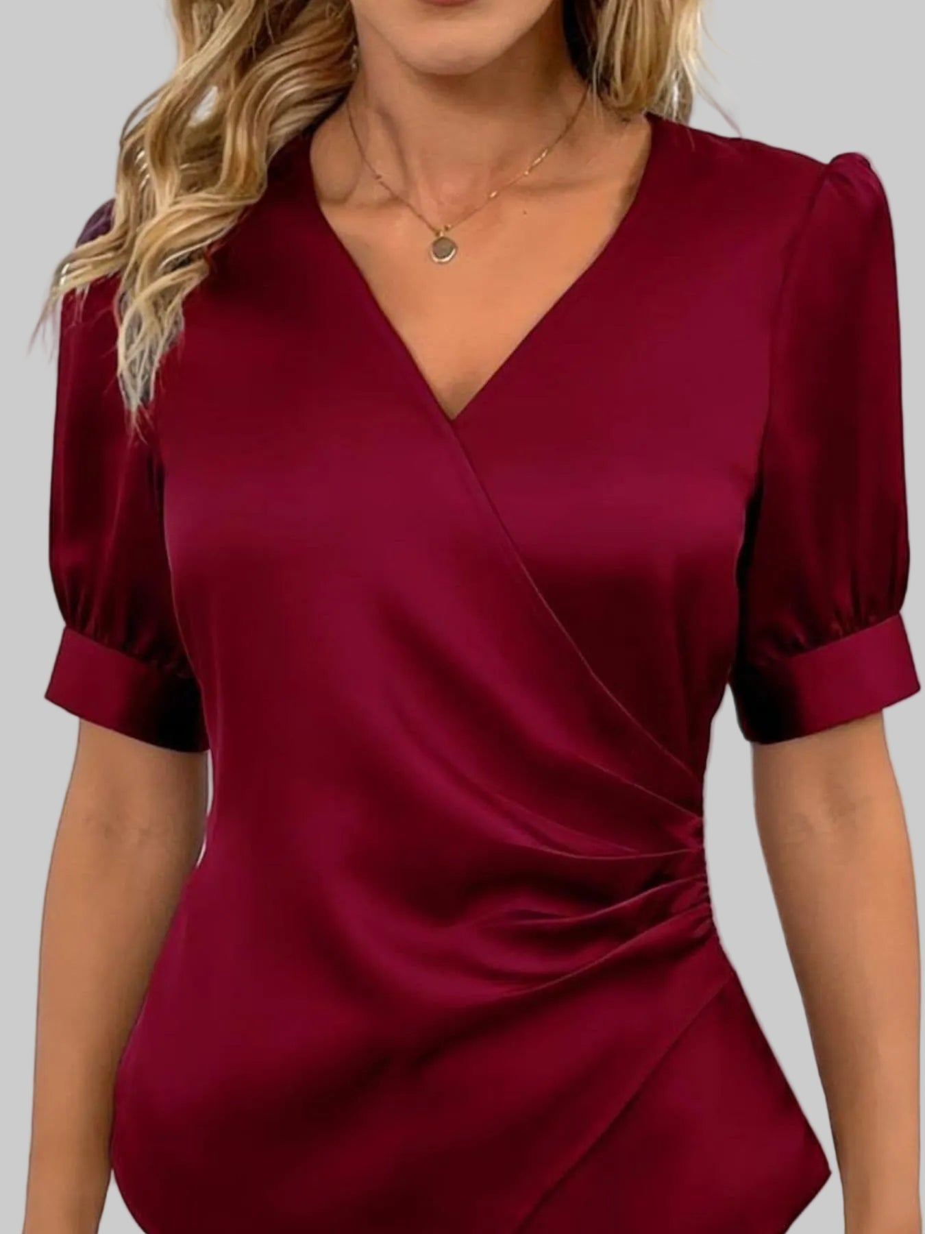 Satin V-Neck Wrap Blouse The Nichole Collection