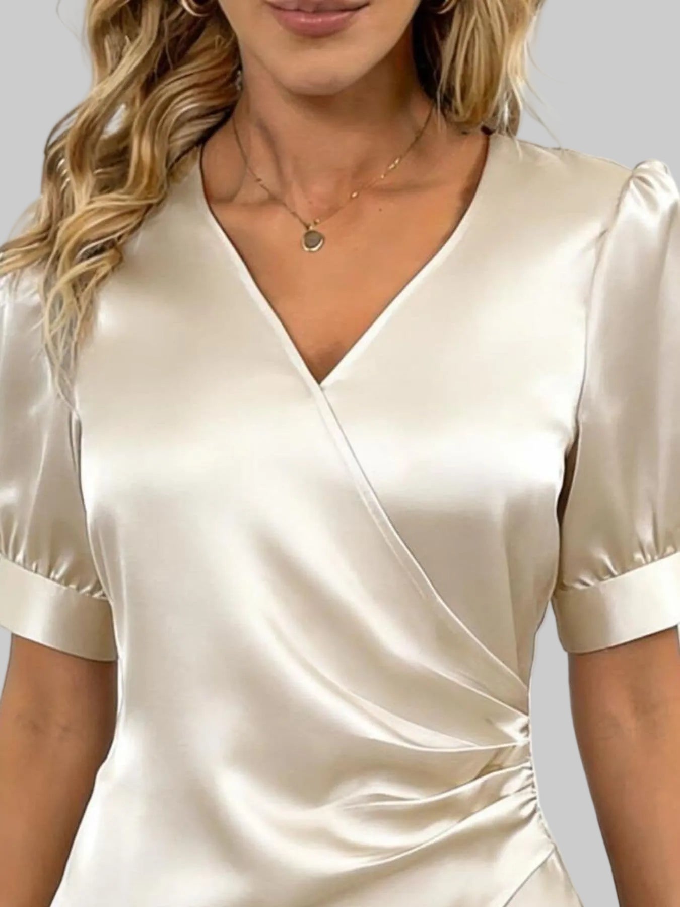 Satin V-Neck Wrap Blouse The Nichole Collection