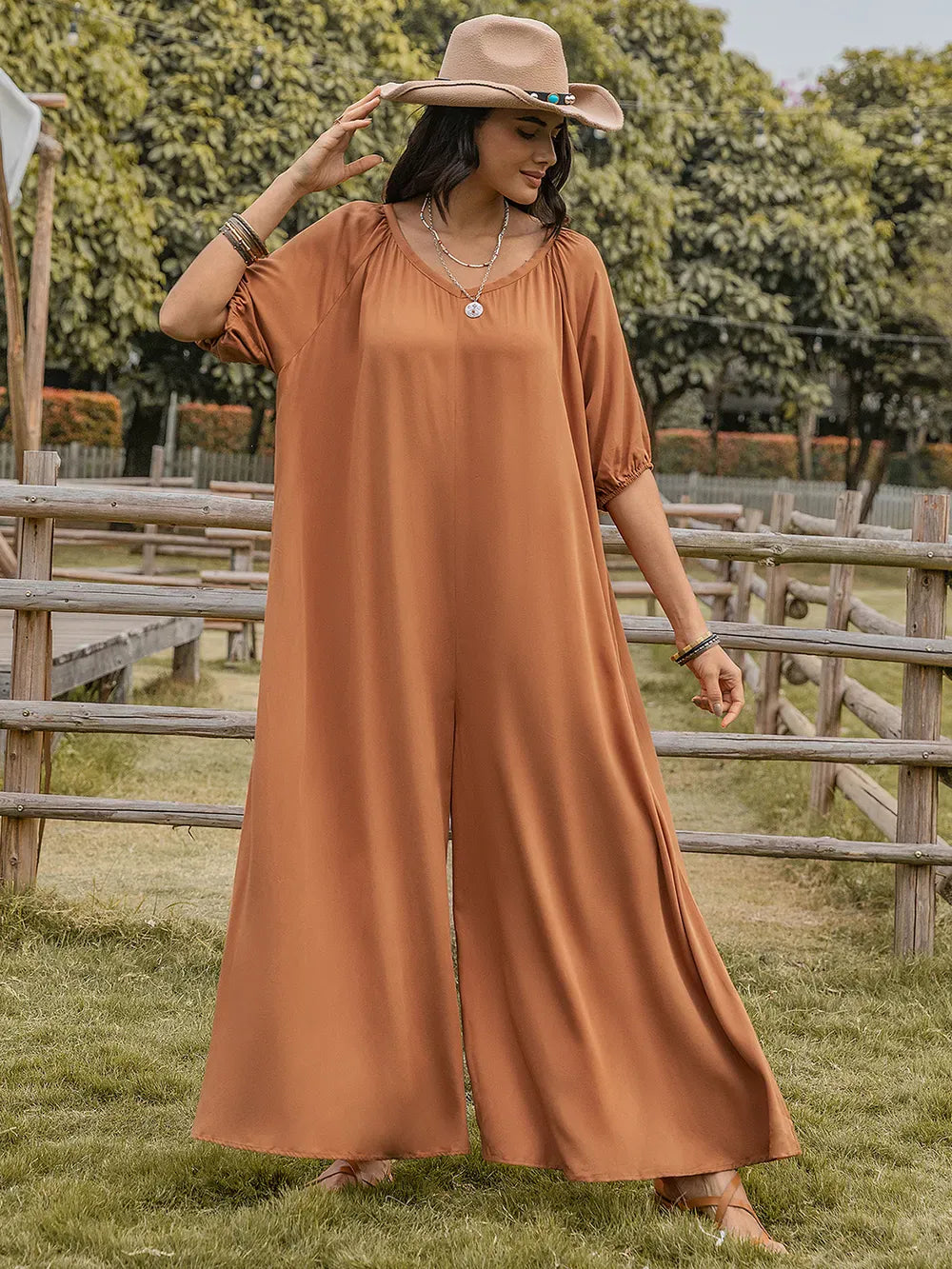 Scoop Neck Half Sleeve Wide Leg Jumpsuit The Nichole Collection - Official Site