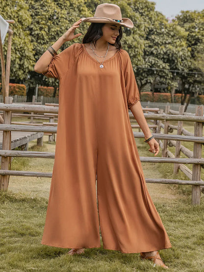 Scoop Neck Half Sleeve Wide Leg Jumpsuit The Nichole Collection - Official Site