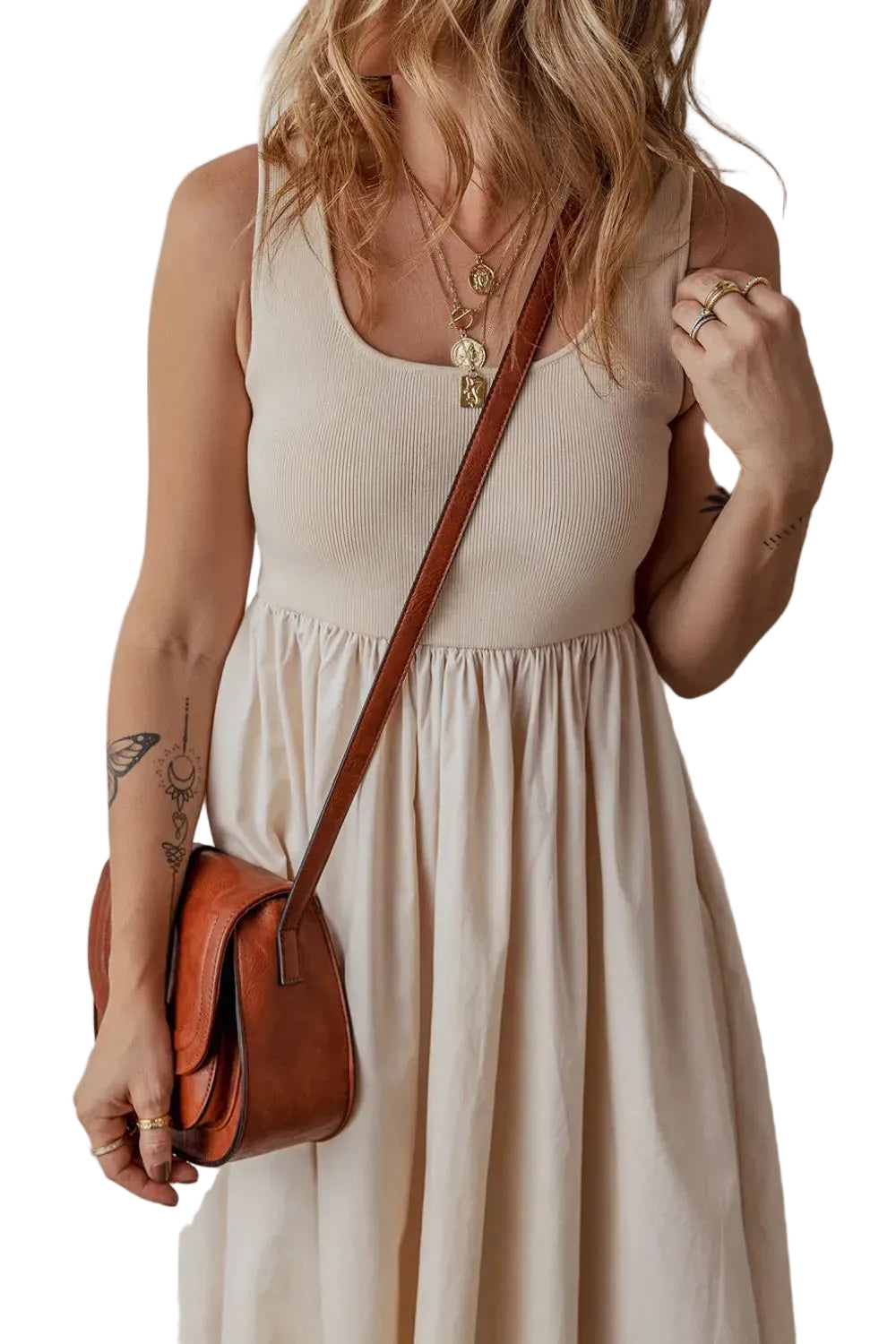 Scoop Neck Ribbed Bodice Sleeveless Midi Tank Dress The Nichole Collection